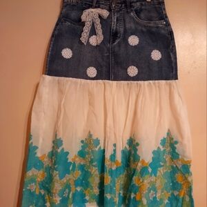 Denim and Floral Maxi Skirt